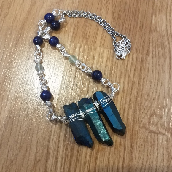 Metallic Cosmos Quartz Lapis Flourite Necklace - Picture 3 of 9